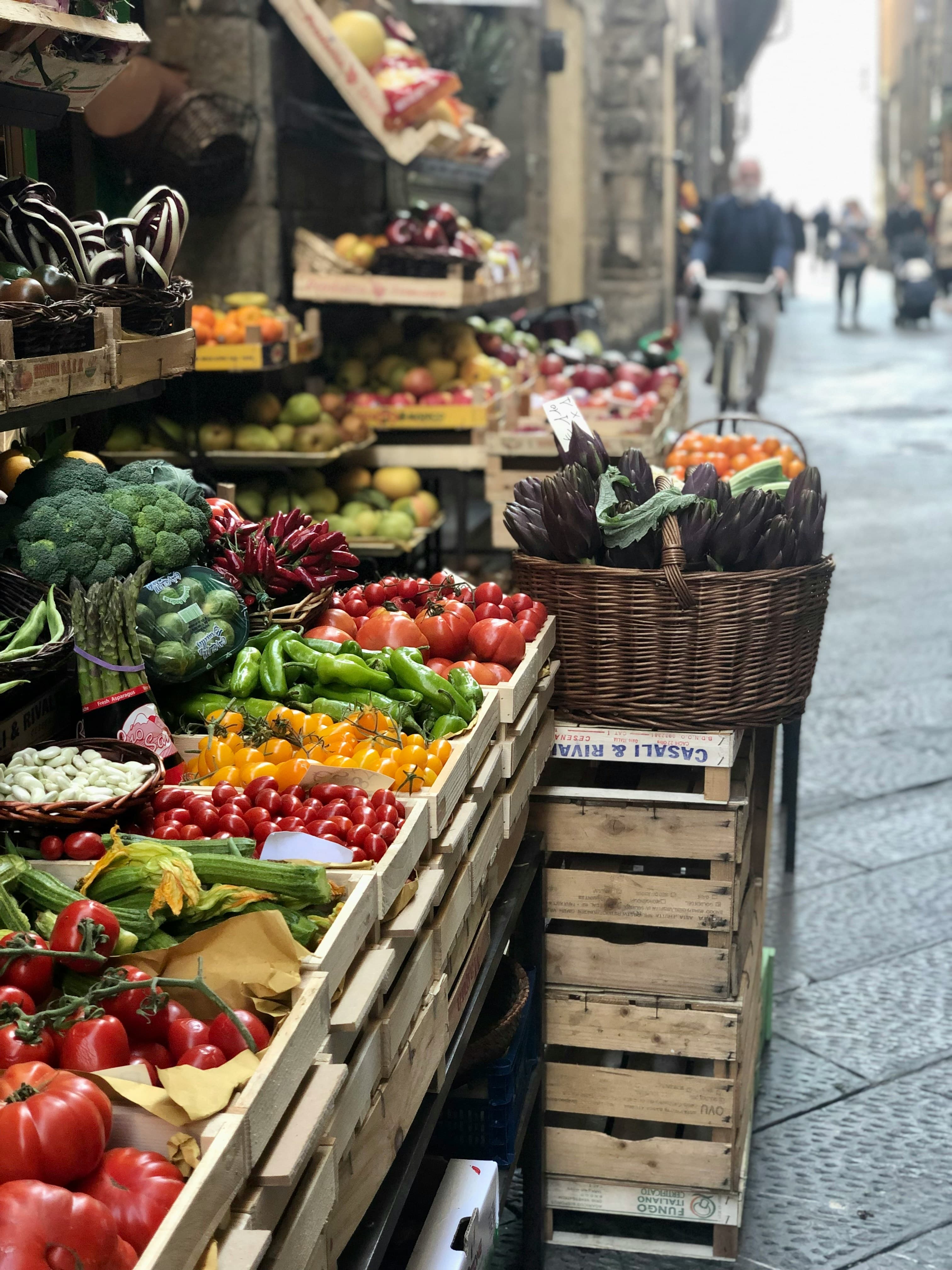 colorful produce in an outdoor street market