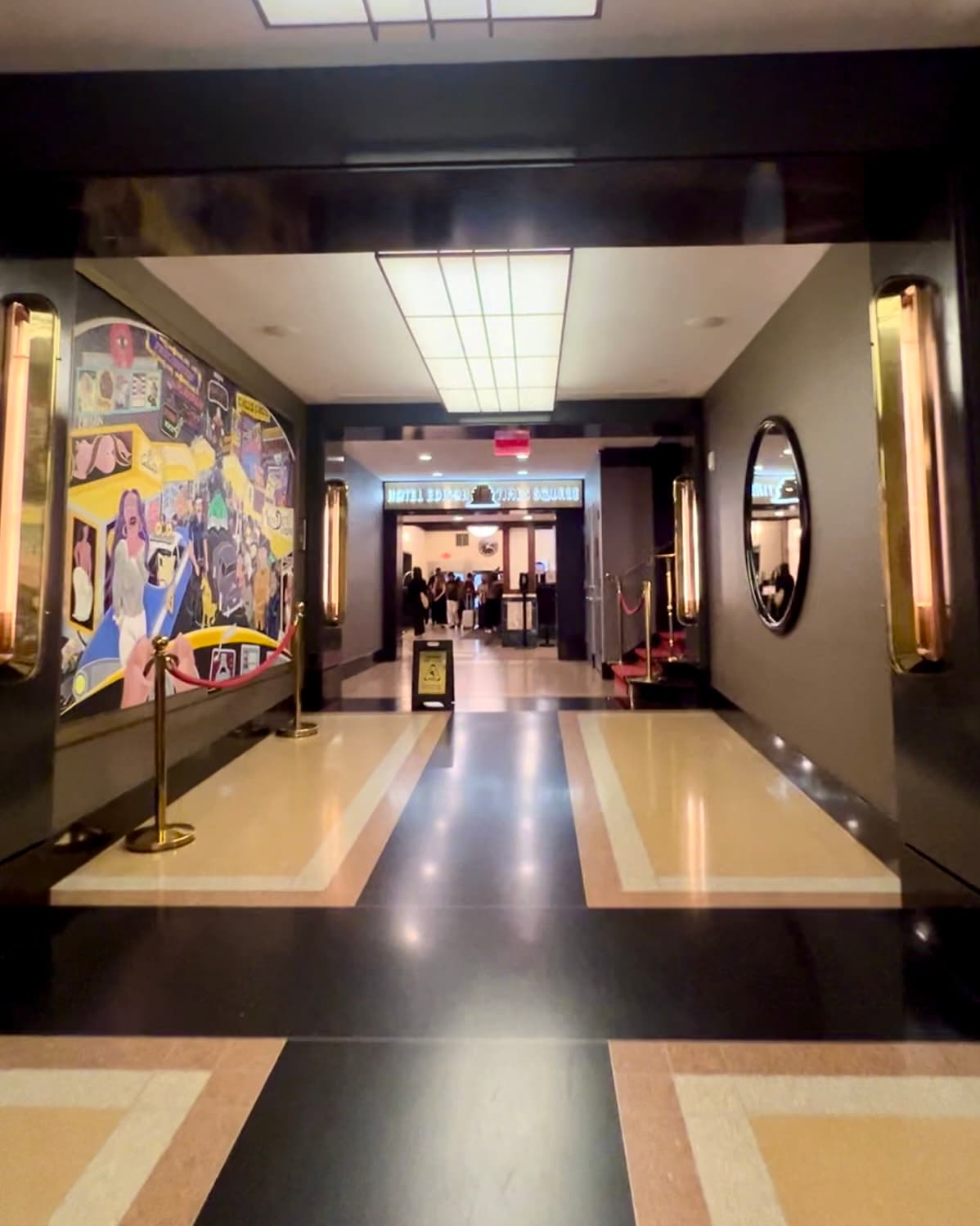 A hallway with shiny floors.