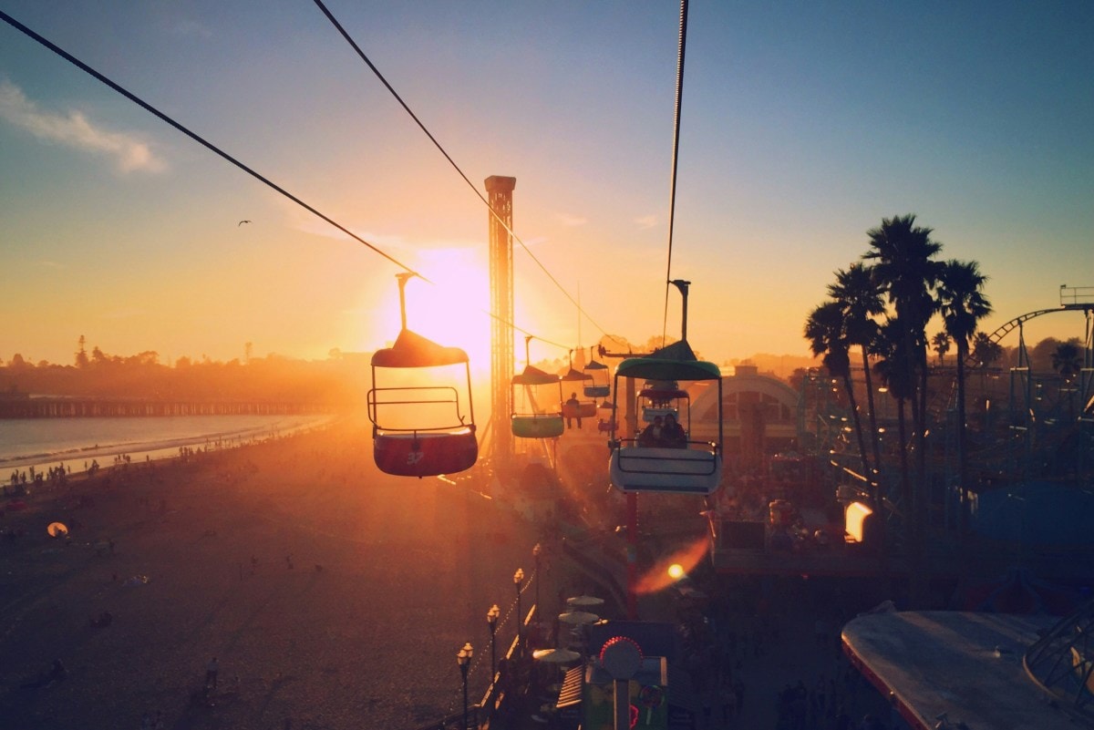 Cable cars in the sky during nighttime