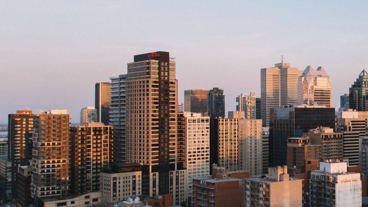 Aerial view of city buildings