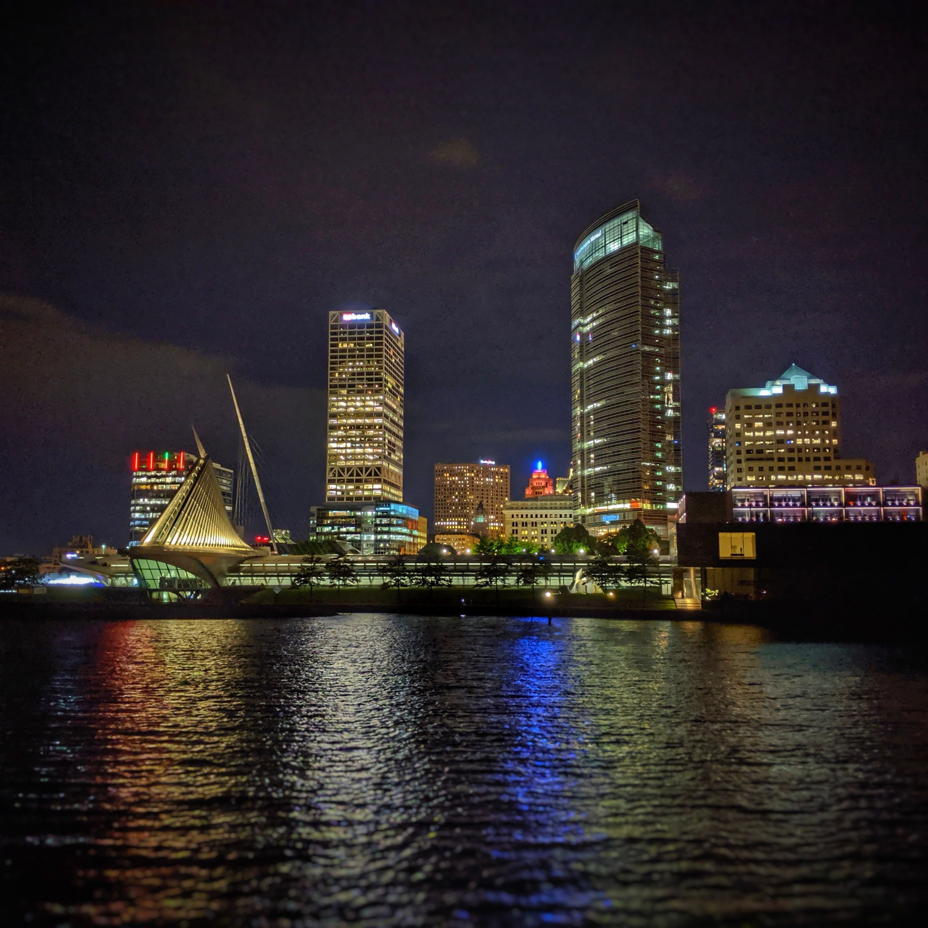 Milwaukee, Wisconsin, skyline at night.