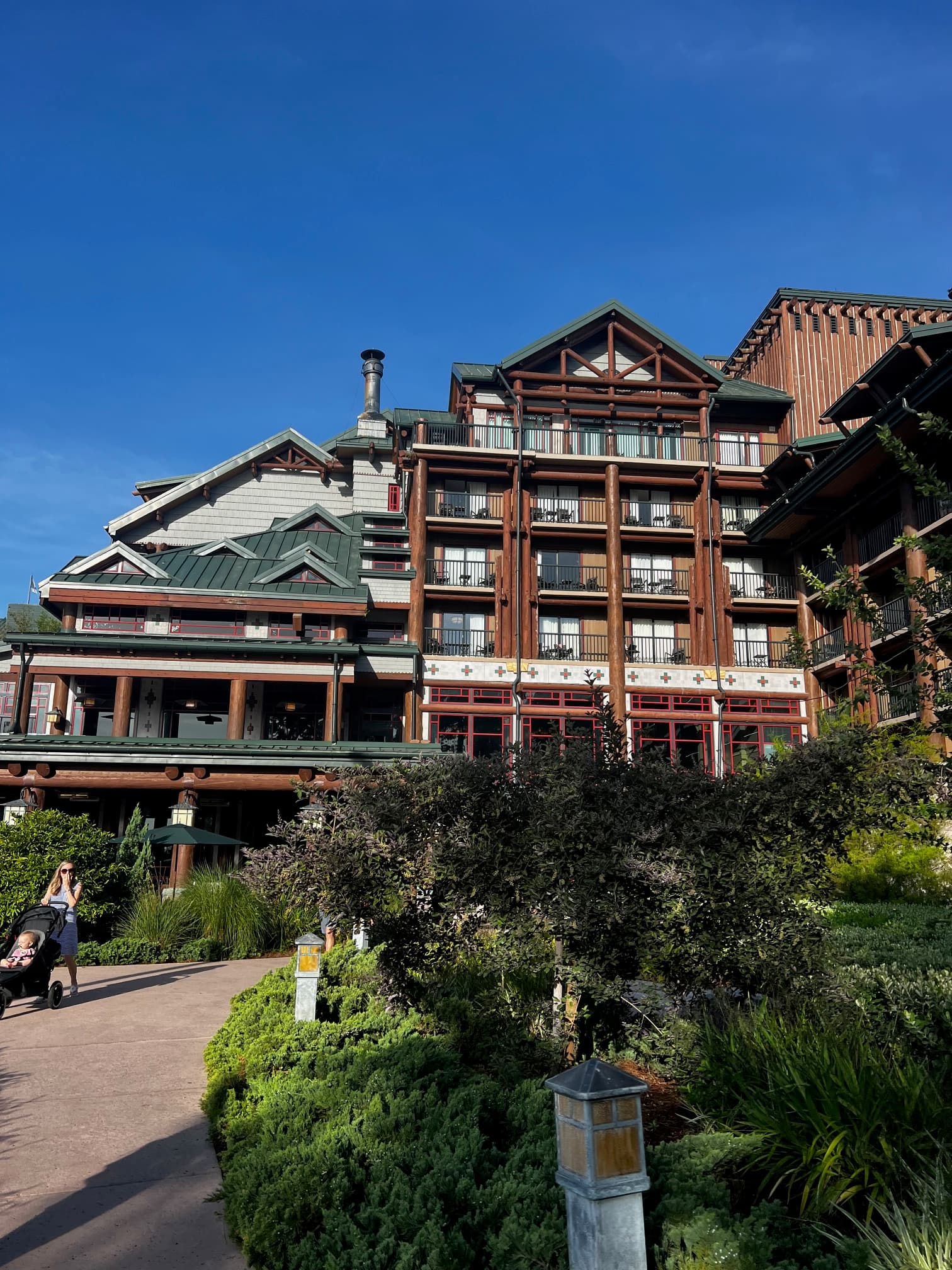 Outside view of the resort which looks like a rustic lodge.