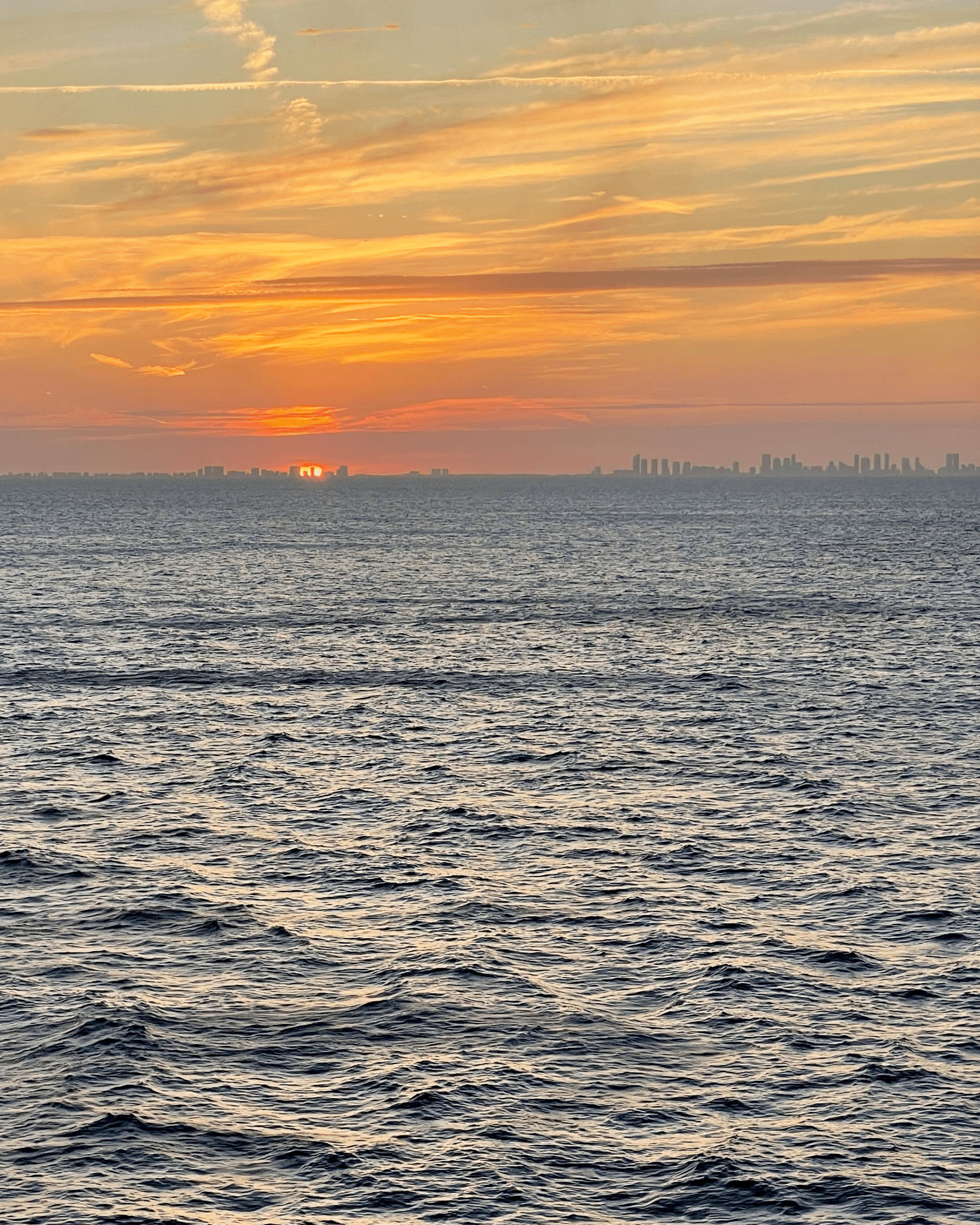 Sea and skyline view at sunset.