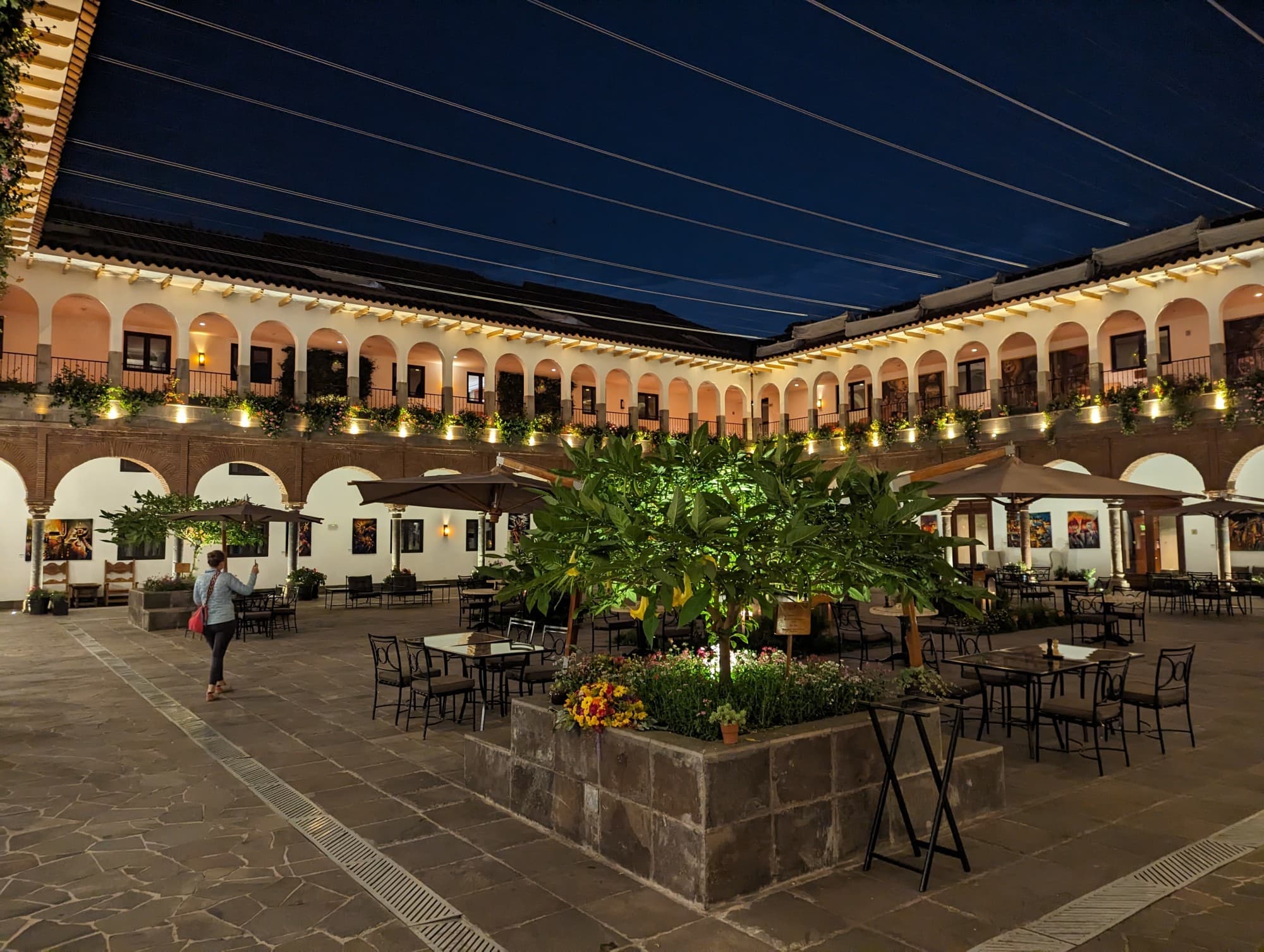 the Spanish style central courtyard is absolutely breathtaking at night