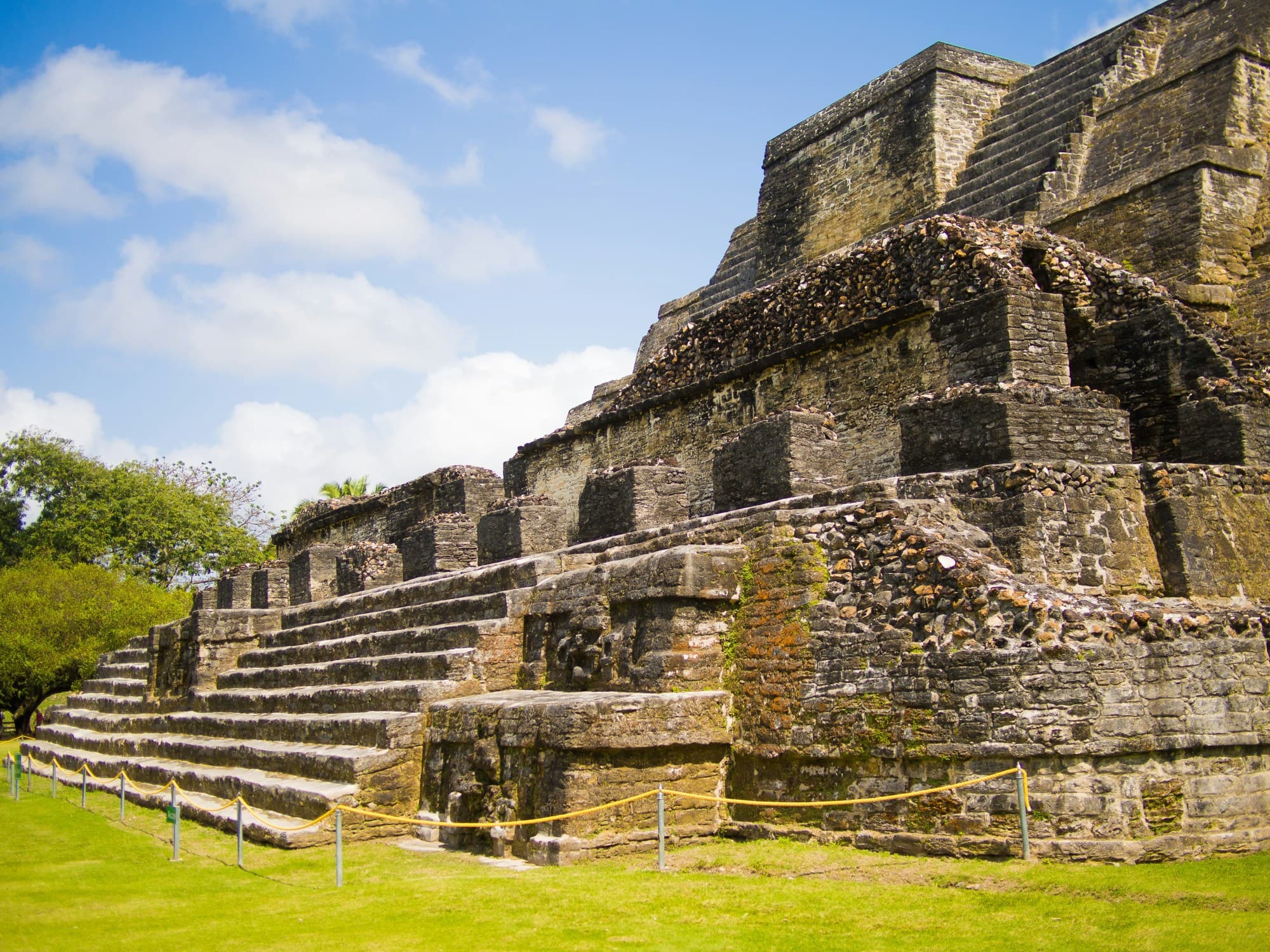 The stone ruins of the ancient Mayan city, Altun Ha on a sunny day.