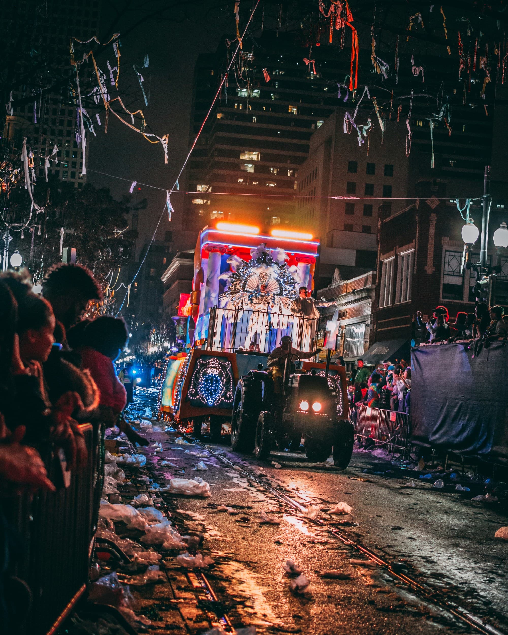View of Oktoberfest street carnival celebration in New Orleans at night