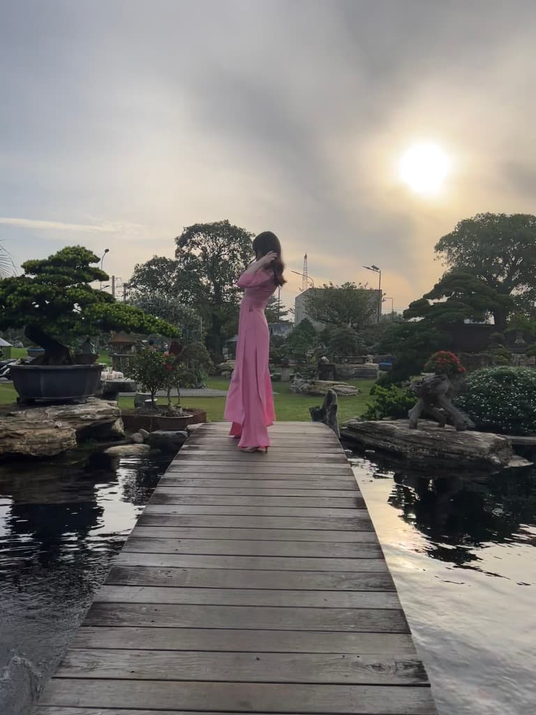 Posing for a photo in the garden