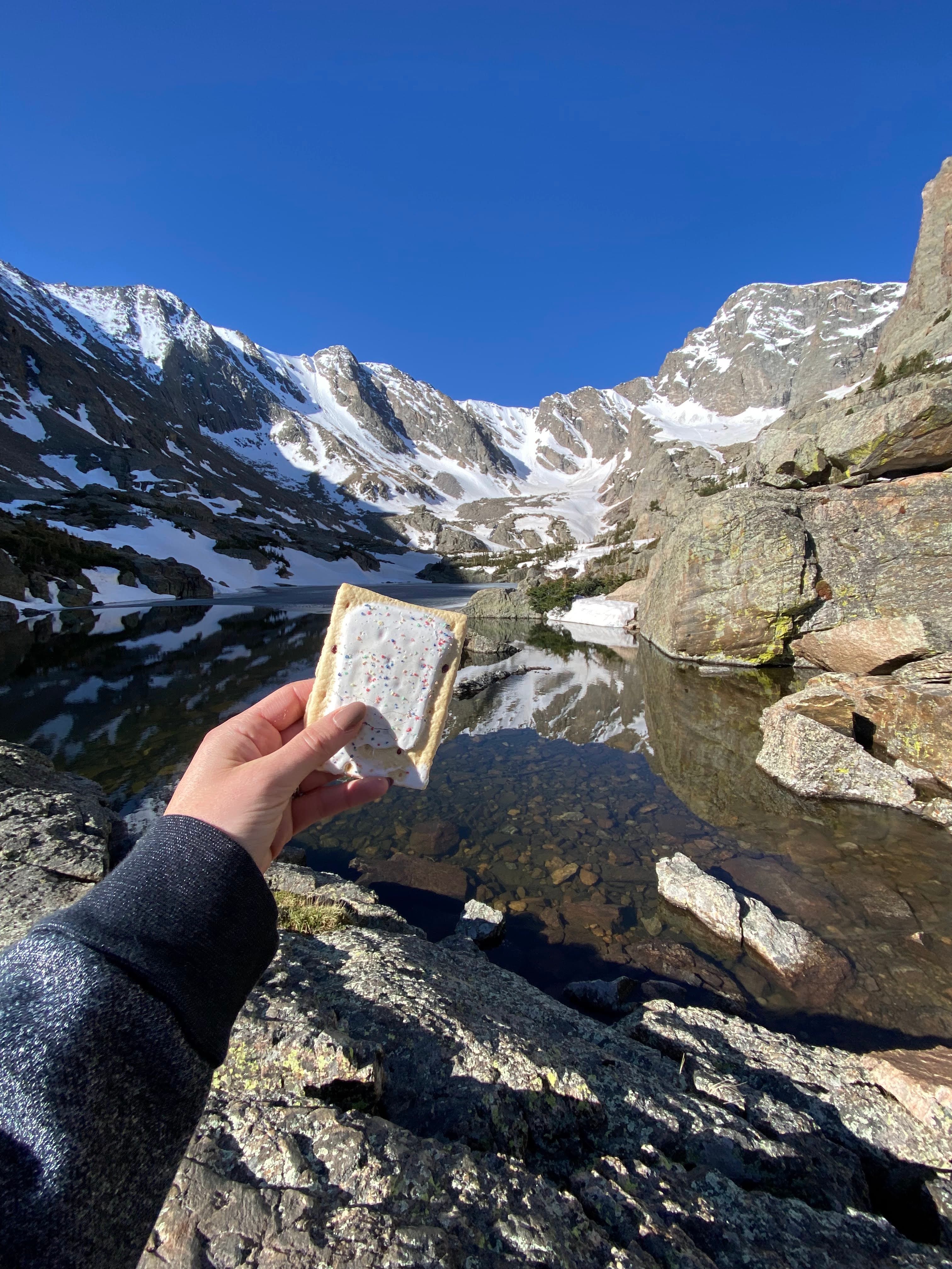 Having a Pop-Tart with the beautiful view of the mountains